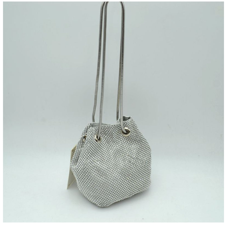 Metal Mesh Rhinestone Chain Bucket Bag