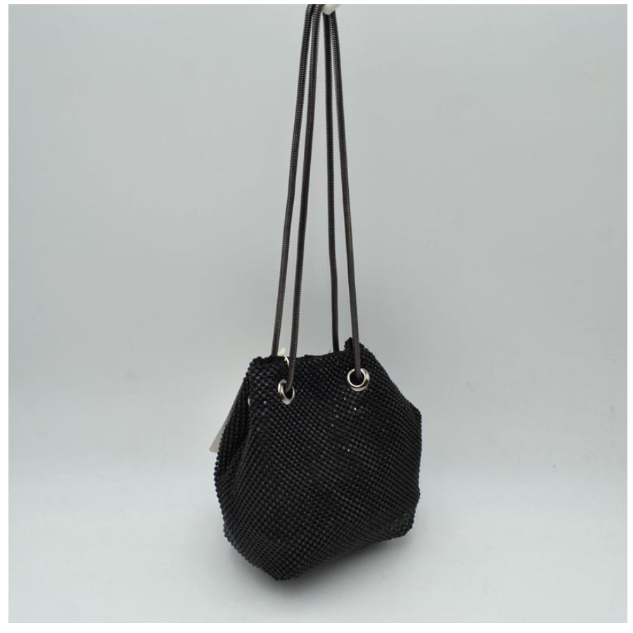 Metal Mesh Rhinestone Chain Bucket Bag