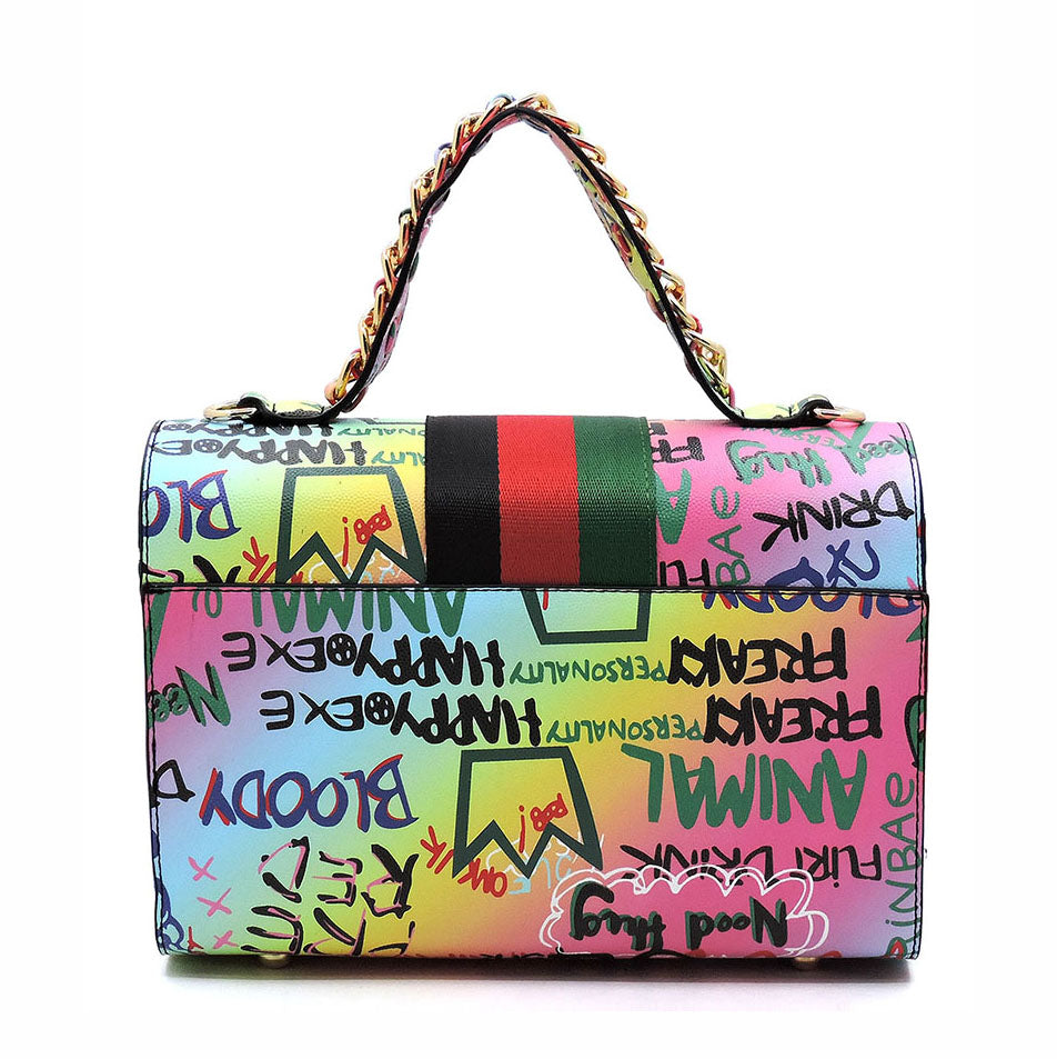 Graffiti Bee Charm Stripe 2-in-1 Satchel > Fashion Handbags