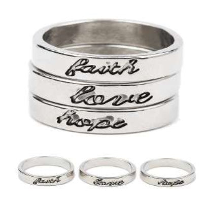 [12pcs set] Faith, Love, Hope rings - silver