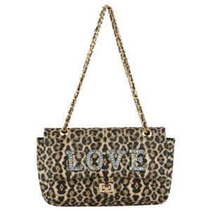 Quilted turn-lock chain shoulder bag - leopard tan