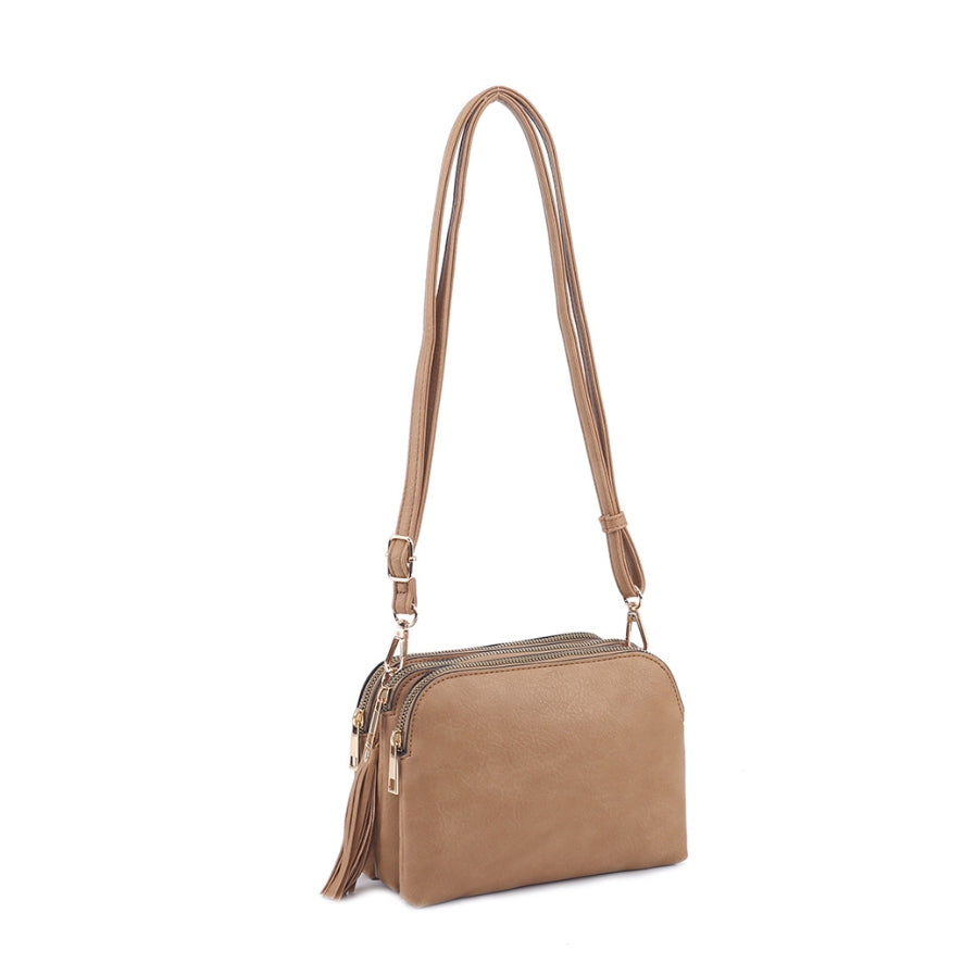 Triple compartment crossbody bag with fashion strap - tan – Pink Vanilla