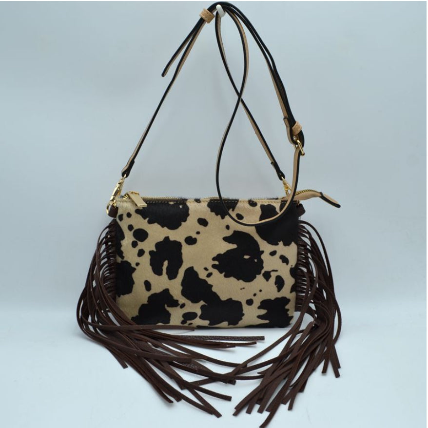 Leopard + Fringe Bag