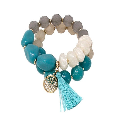 2 single homaica bead bracelet - turquoise