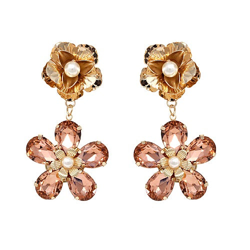 Flower crystal bead earring - peach