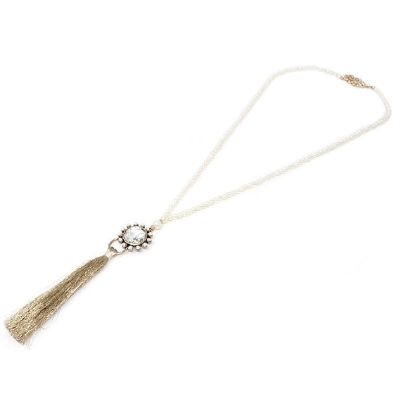 Pearl w/ tassel necklace earring set