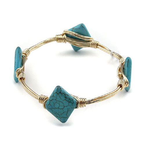 SQUARE GOLD WIRE BANGLE - TURQUOISE