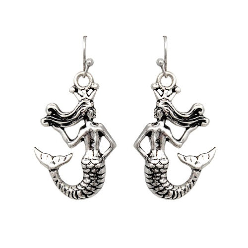 Mermaid earring - burnish silver