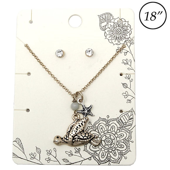 Turtle & starfish necklace set - antique gold