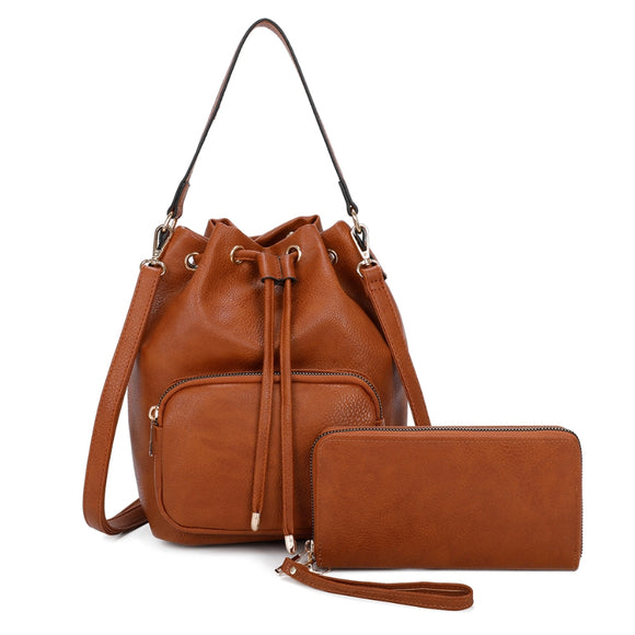 Bucker drawstring with wallet - brown
