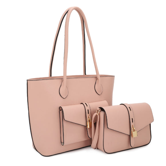 2-in-1 decorated lock tote set - pink