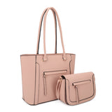 Front zipper deail tote set with knot handle - pink