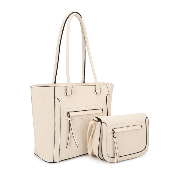 Front zipper deail tote set with knot handle - btm