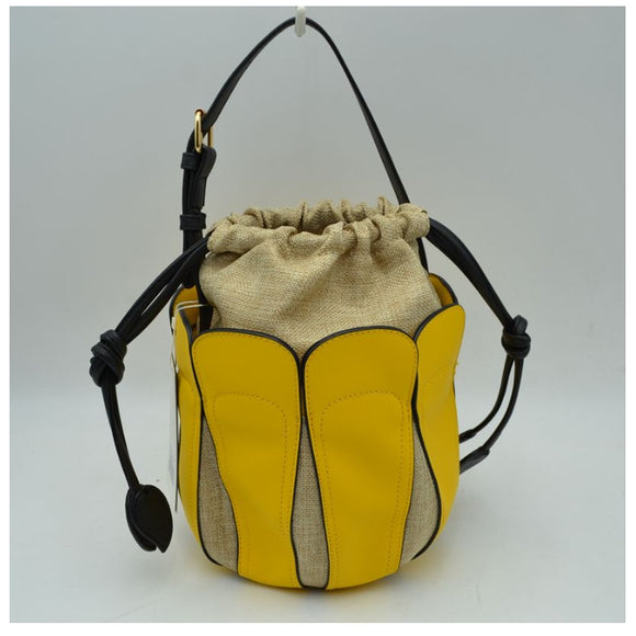 Small drawstring bucket crossbody bag - yellow