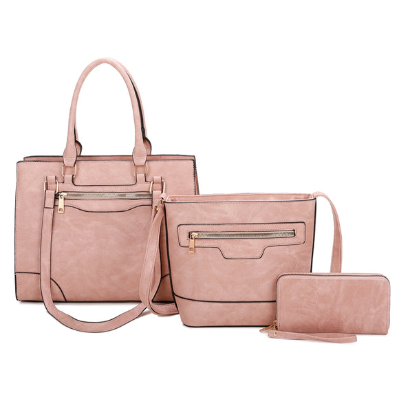 3-in-1 front zipper tote set - pink