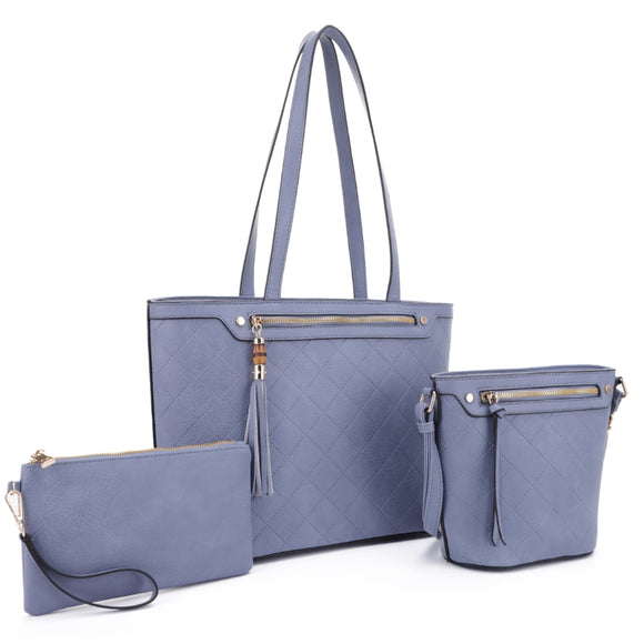 Quilted tote & crossbody body with pouch - denim
