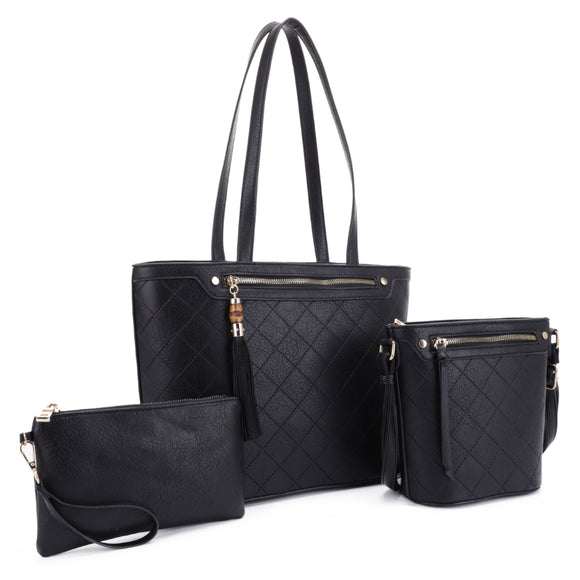 Quilted tote & crossbody body with pouch - black