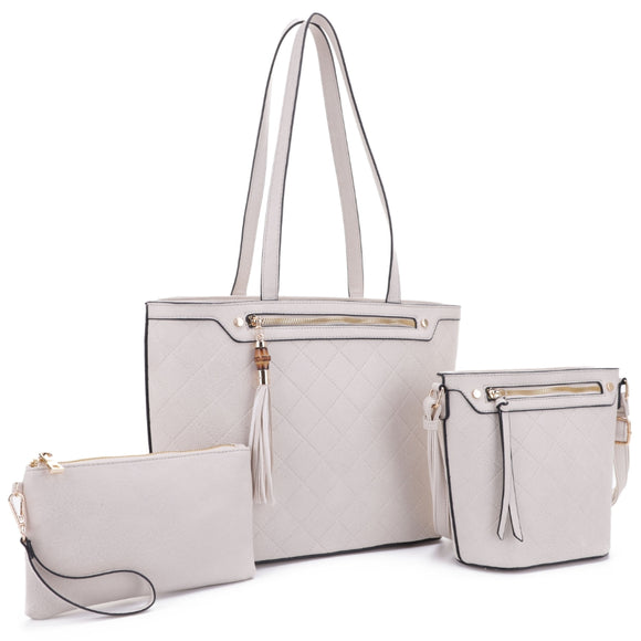 Quilted tote & crossbody body with pouch - beige