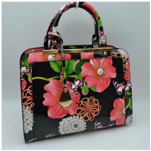 Flower & Butterfly glossy tote - black