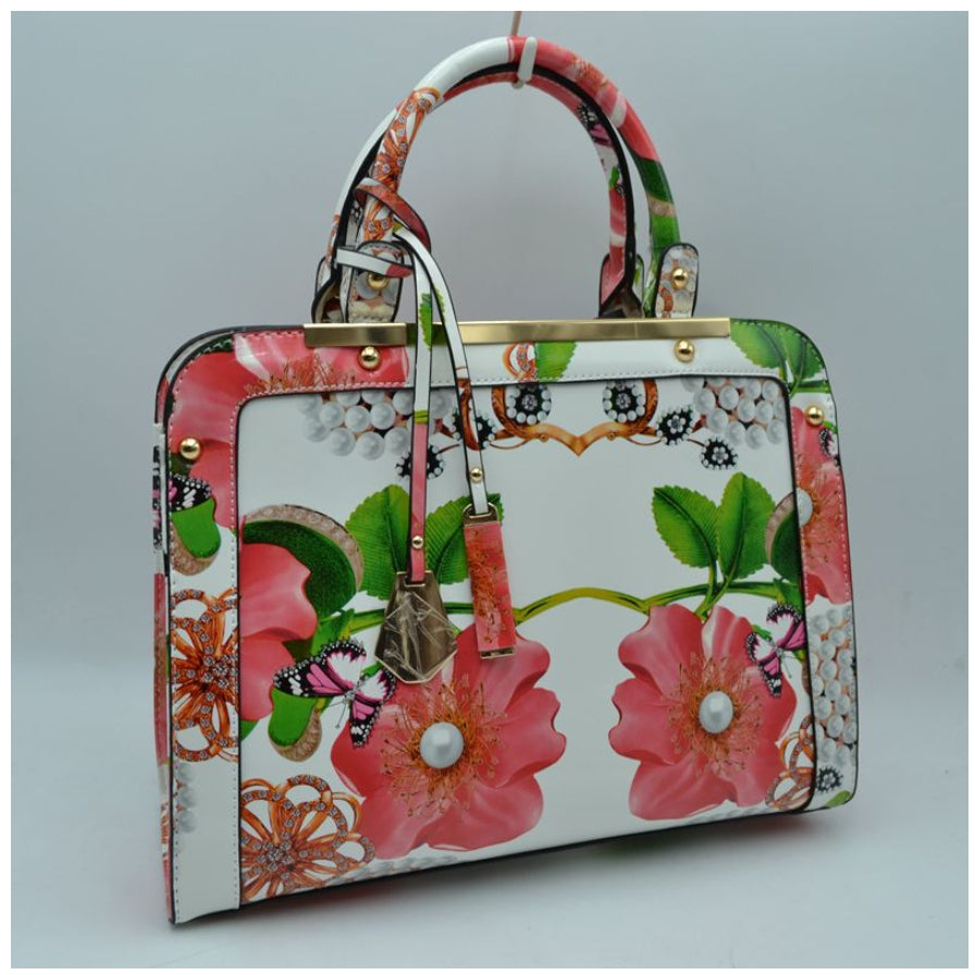 Dolce & Gabbana Rose & Butterfly Print Shoulder Bag in White
