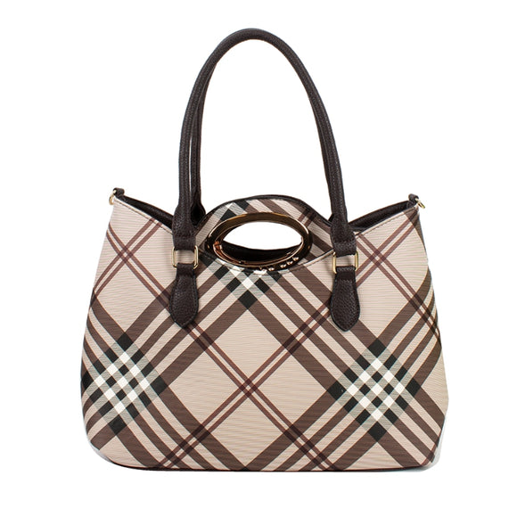 2-in-1 check pattern tote - coffee