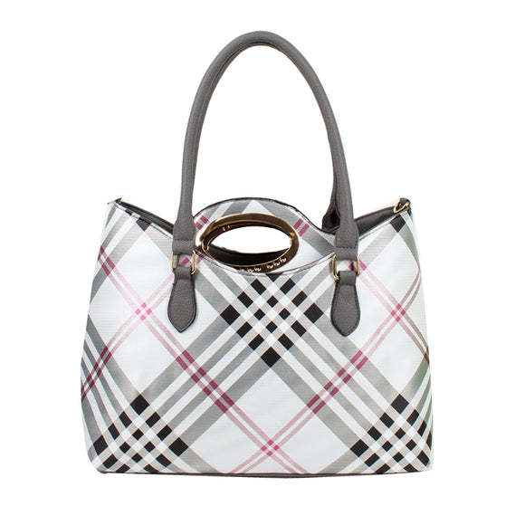 2-in-1 check pattern tote - grey
