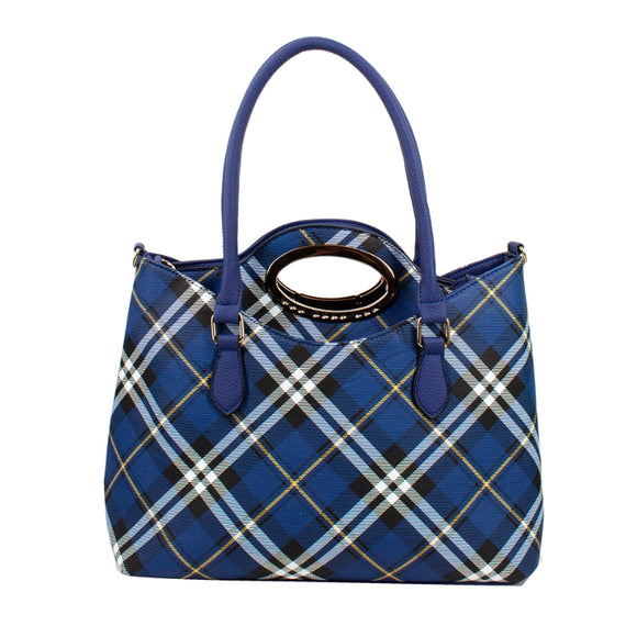 2-in-1 check pattern tote - blue
