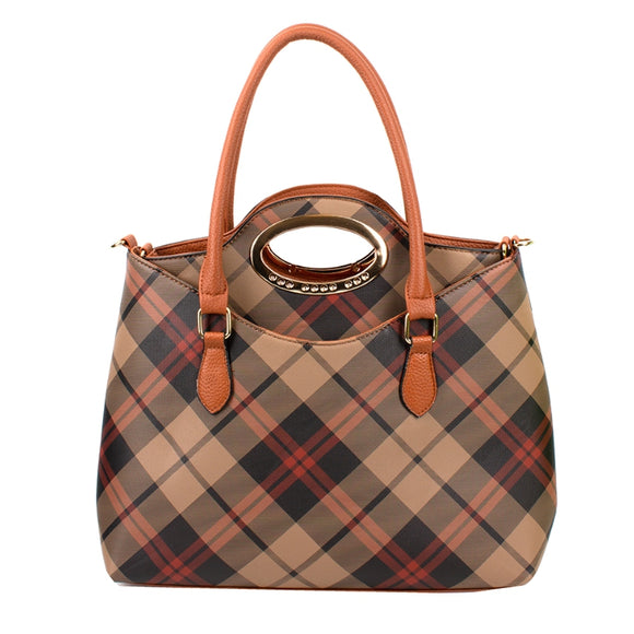 2-in-1 check pattern tote - brown