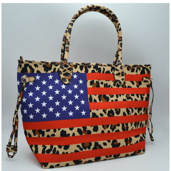 American Flag Tote - leopard