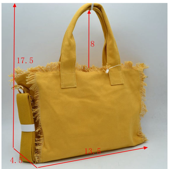Fringe detail canvas bag - yellow