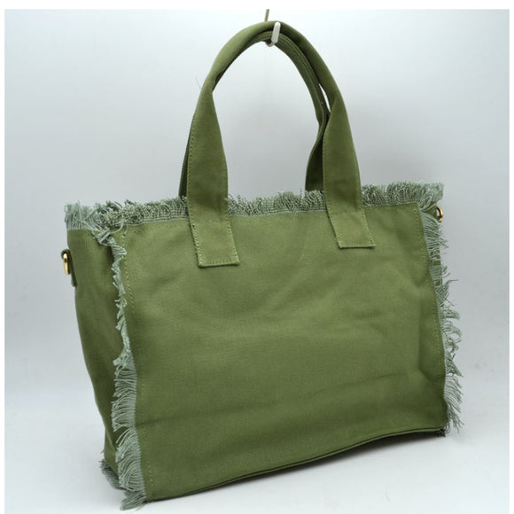 Fringe detail canvas bag - green