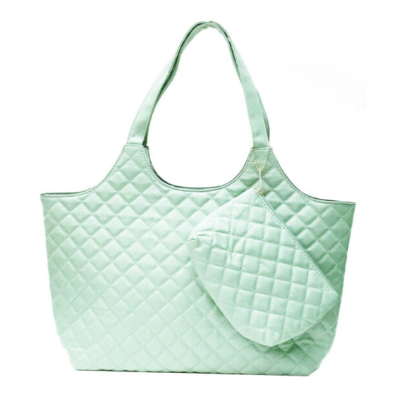 Quilted market tote - green