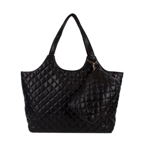 Quilted market tote - black