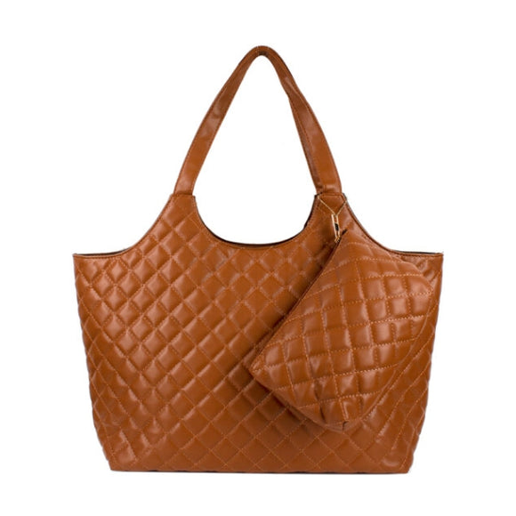 Quilted market tote - brown
