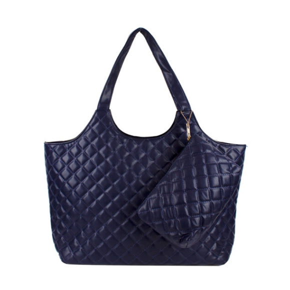 Quilted market tote - navy