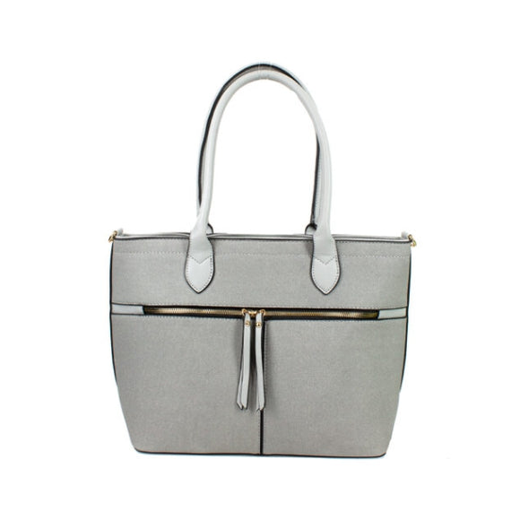 Front zipper detail tote - grey