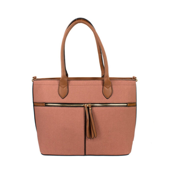 Front zipper detail tote - brown