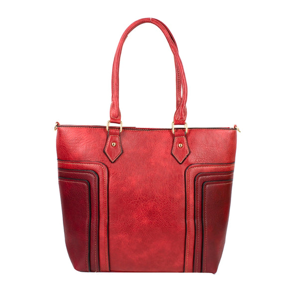 Multiple patched color-block tote - red