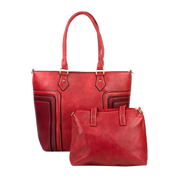 Multiple patched color-block tote - red