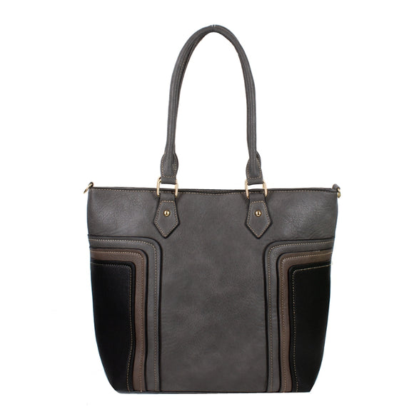 Multiple patched color-block tote - grey