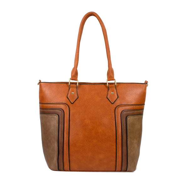 Multiple patched color-block tote - camel