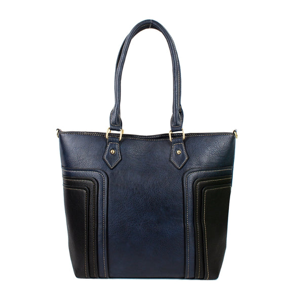 Multiple patched color-block tote - dark blue