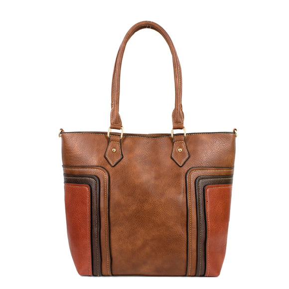 Multiple patched color-block tote - brown