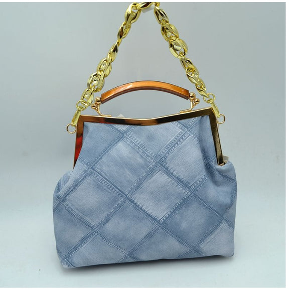 Washed small fake-chain tote - blue