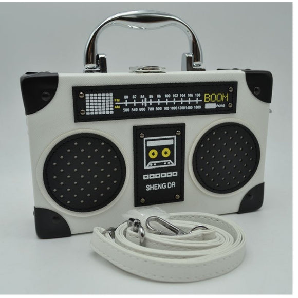 Radio shaped crossbody bag - white