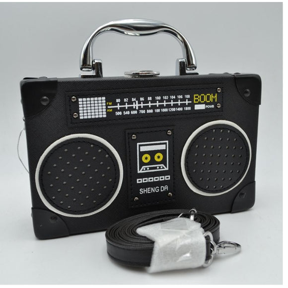 Radio shaped crossbody bag - black