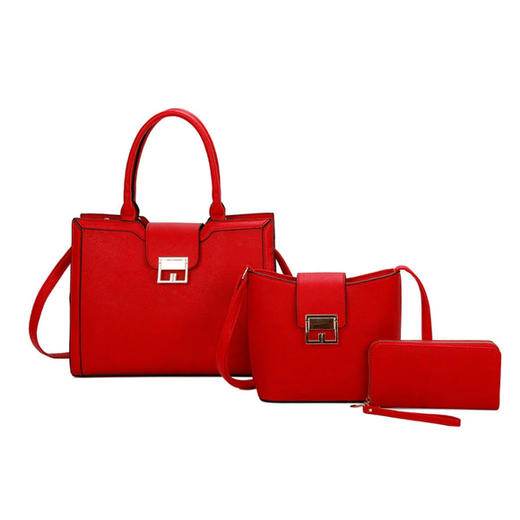 3-in-1 Buckled detail tote set - red
