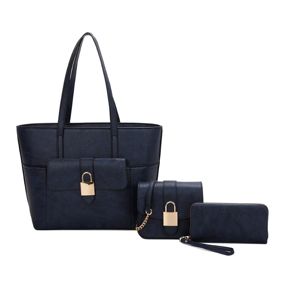 3-in-1 decorated lock tote set - navy
