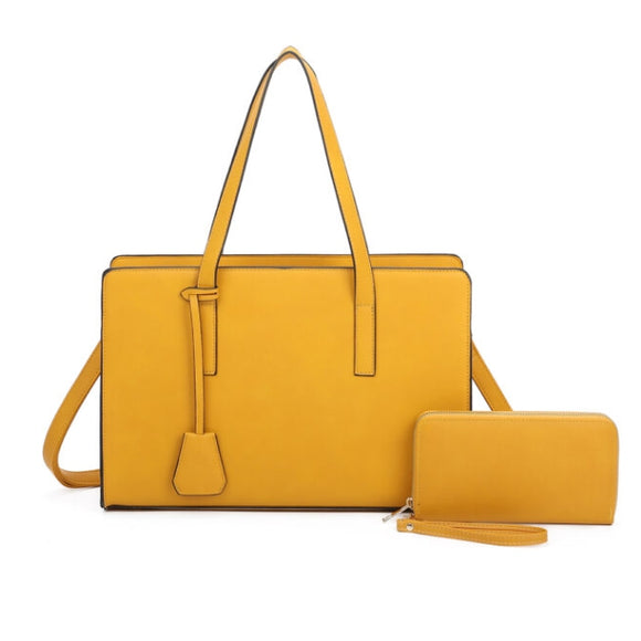 Long handle tote with wallet - yellow