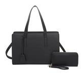 Long handle tote with wallet - black
